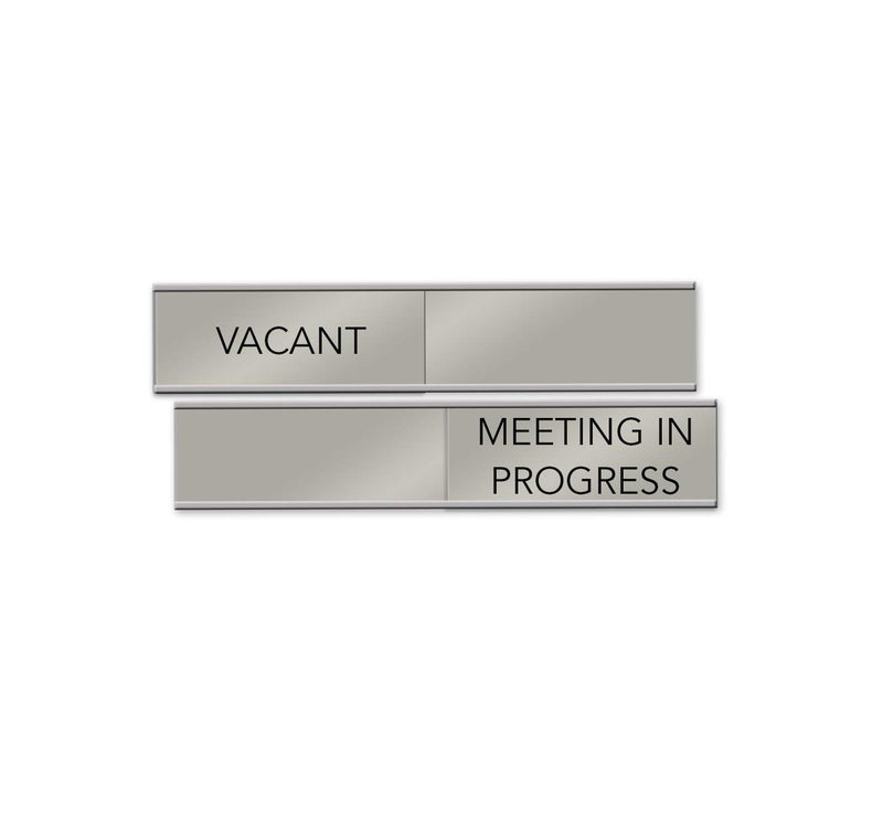 NapTags Vacant/Meeting In Progress Slider Sign, 6" x 1" (Silver) - Image 1